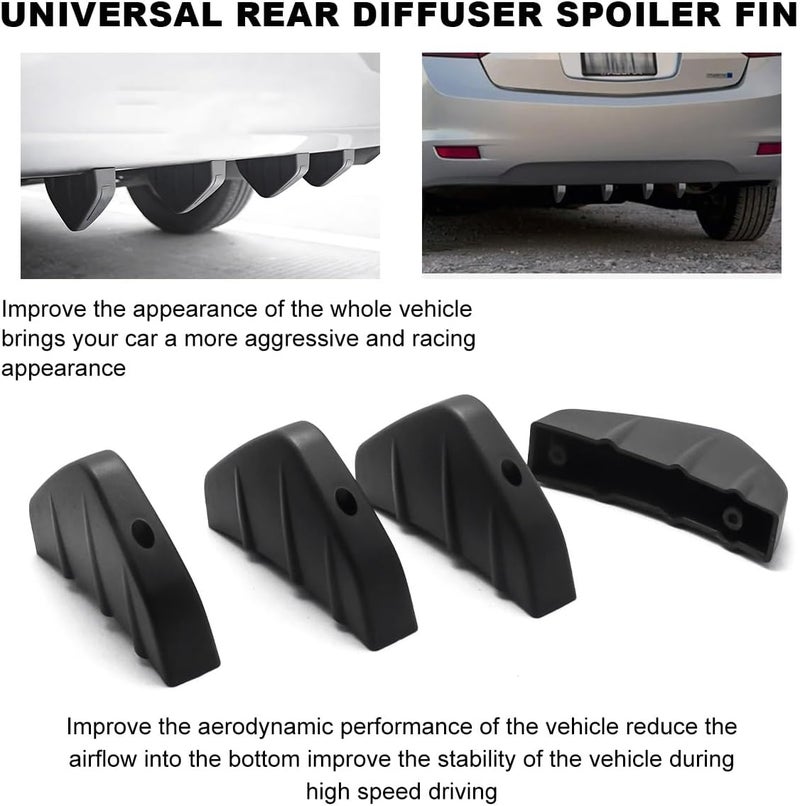 KVAEY 4 PCS Car Rear Lower Bumper Wing Lip Diffuser, Shark Fin Vehicle Spoiler Wing Rear Bumper Decoration, Universal Spoiler Fin Protector with Screw for Cars Trucks SUVs (Black) - Image 4